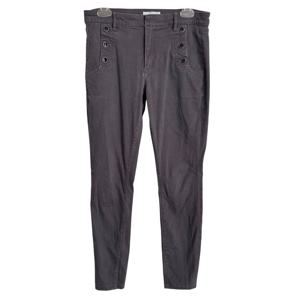 LOFT Sailor Button High Rise Skinny Dark Gray Cotton-Rayon-Elastane Pockets